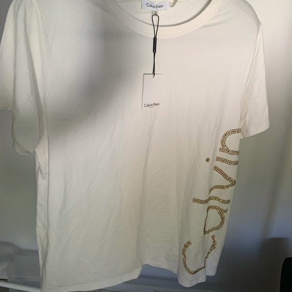 Calvin Klein 1X White T-Shirt with Gold trim - Picture 6 of 8